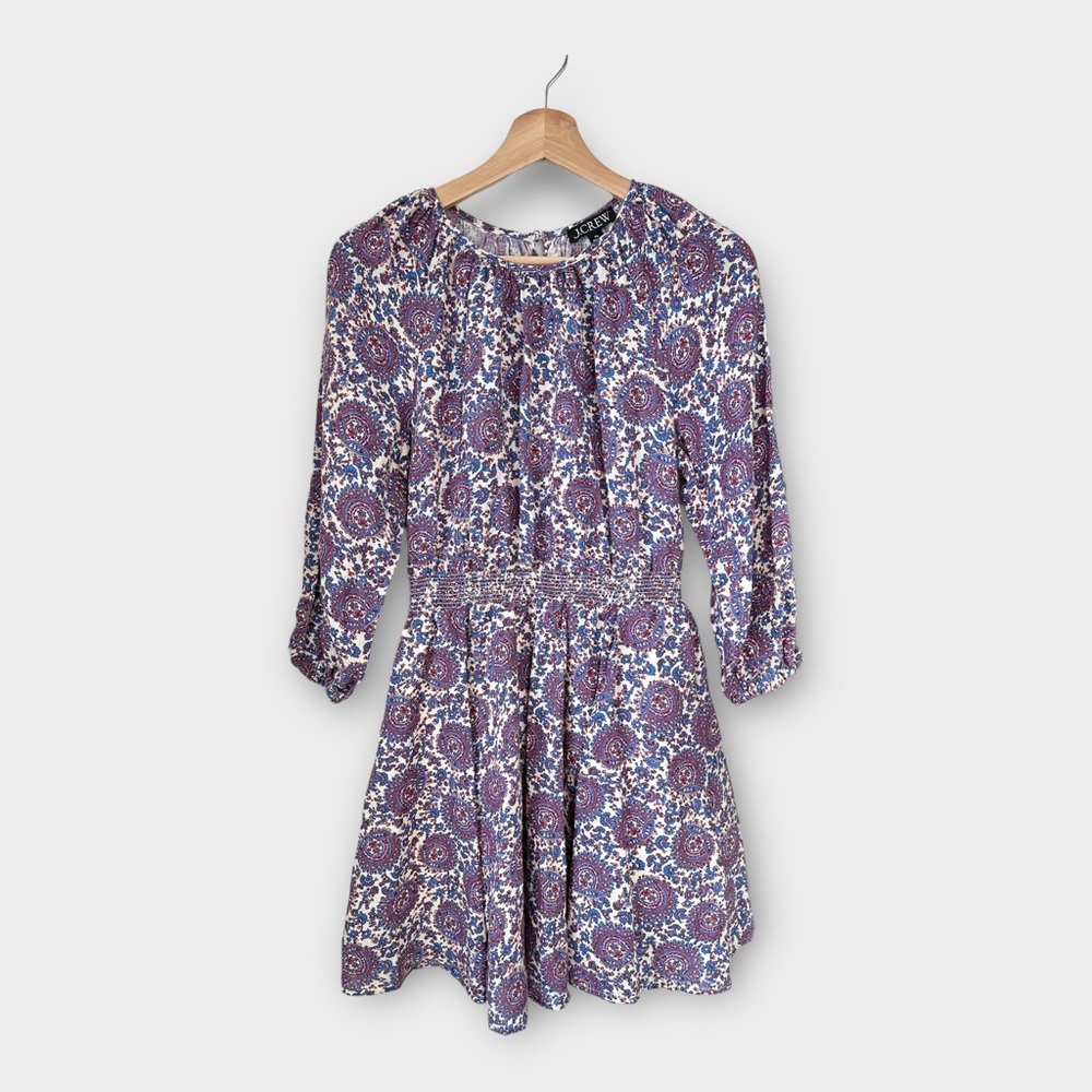 J.Crew‎ Palermo Smocked-Waist Linen Mini Dress in Floral Bouquet, size XS